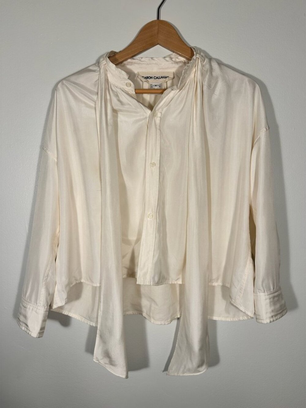 Caron Callahan Ivory Silk Blend Tie Blouse S